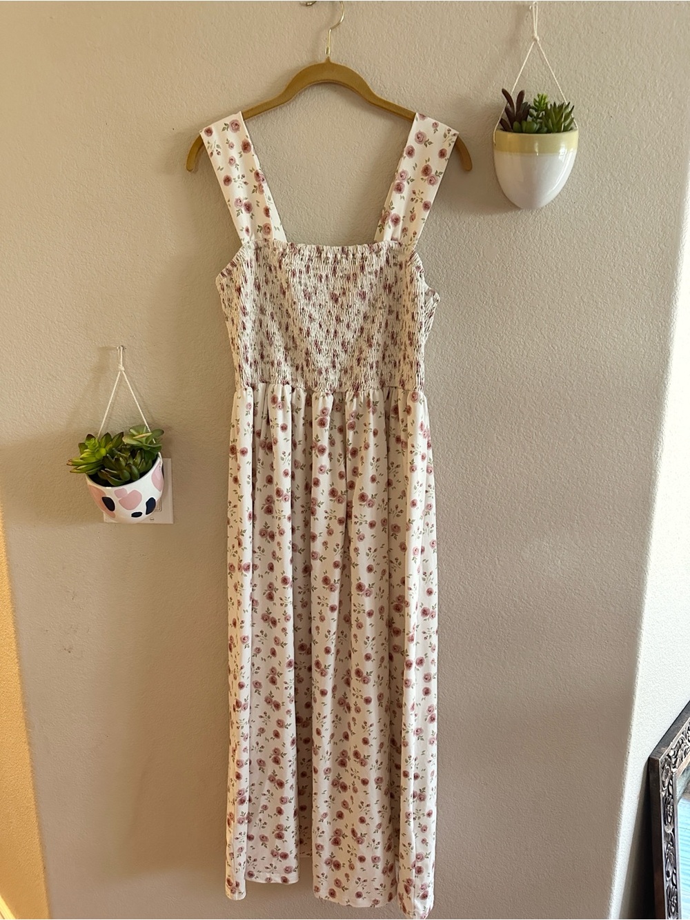 Cider Floral Smocked Maxi Vintage Boho Cottagecore Dress Large